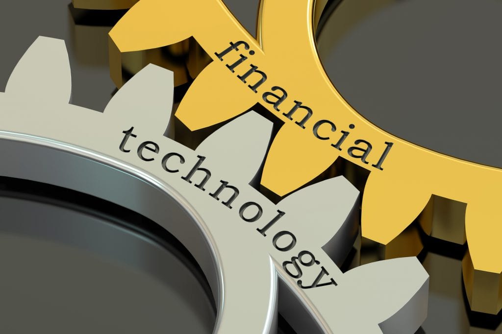 Financial Technology concept on the gearwheels, 3D rendering