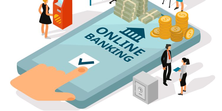 Online banking service isometric advertisement poster with cash on smartphone screen financial adviser safety symbols vector illustration