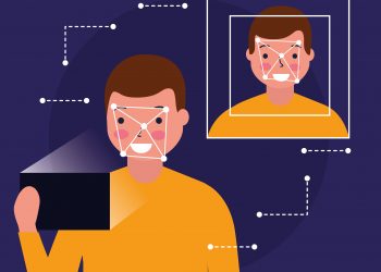 man face scan biometric digital technology vector illustration