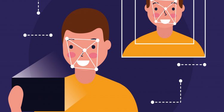 man face scan biometric digital technology vector illustration