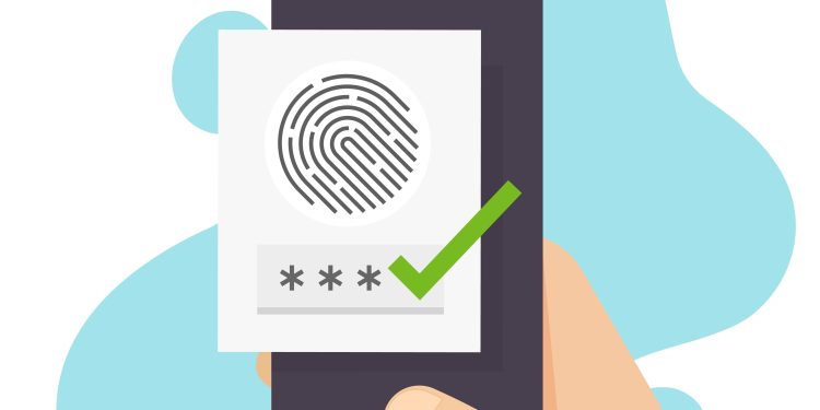 digital ID, Fingerprint security identification via digital biometric sensor online on mobile phone or smartphone finger print secure authentication and authorization and cellphone password access id verification